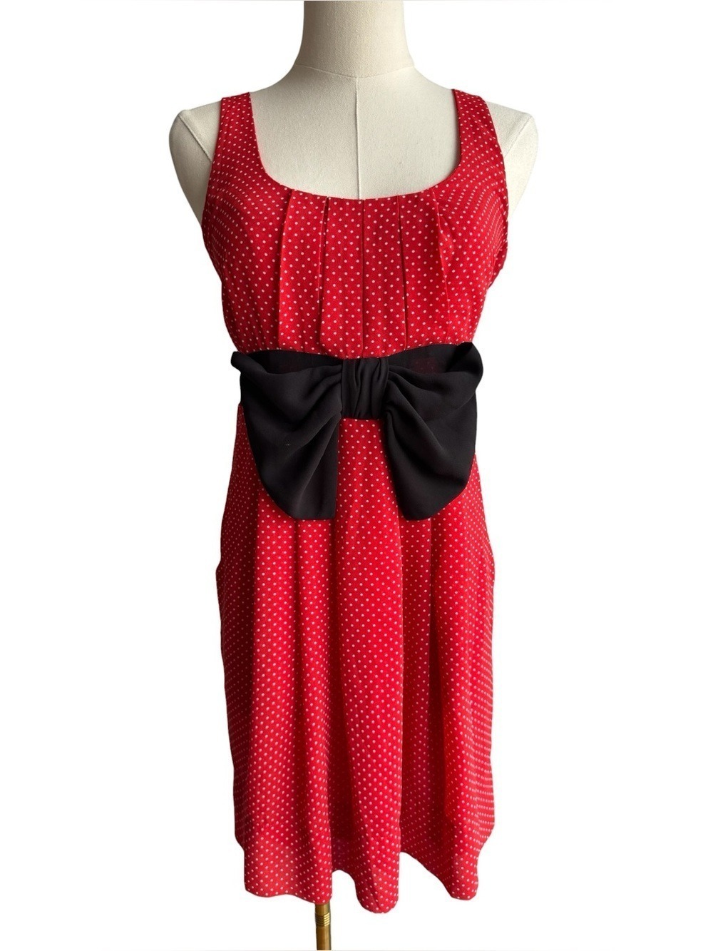 H&M Retro 50s Pinup Red Polka Dot Mini Dress Sz 4 Bow Cocktail Party Sundress